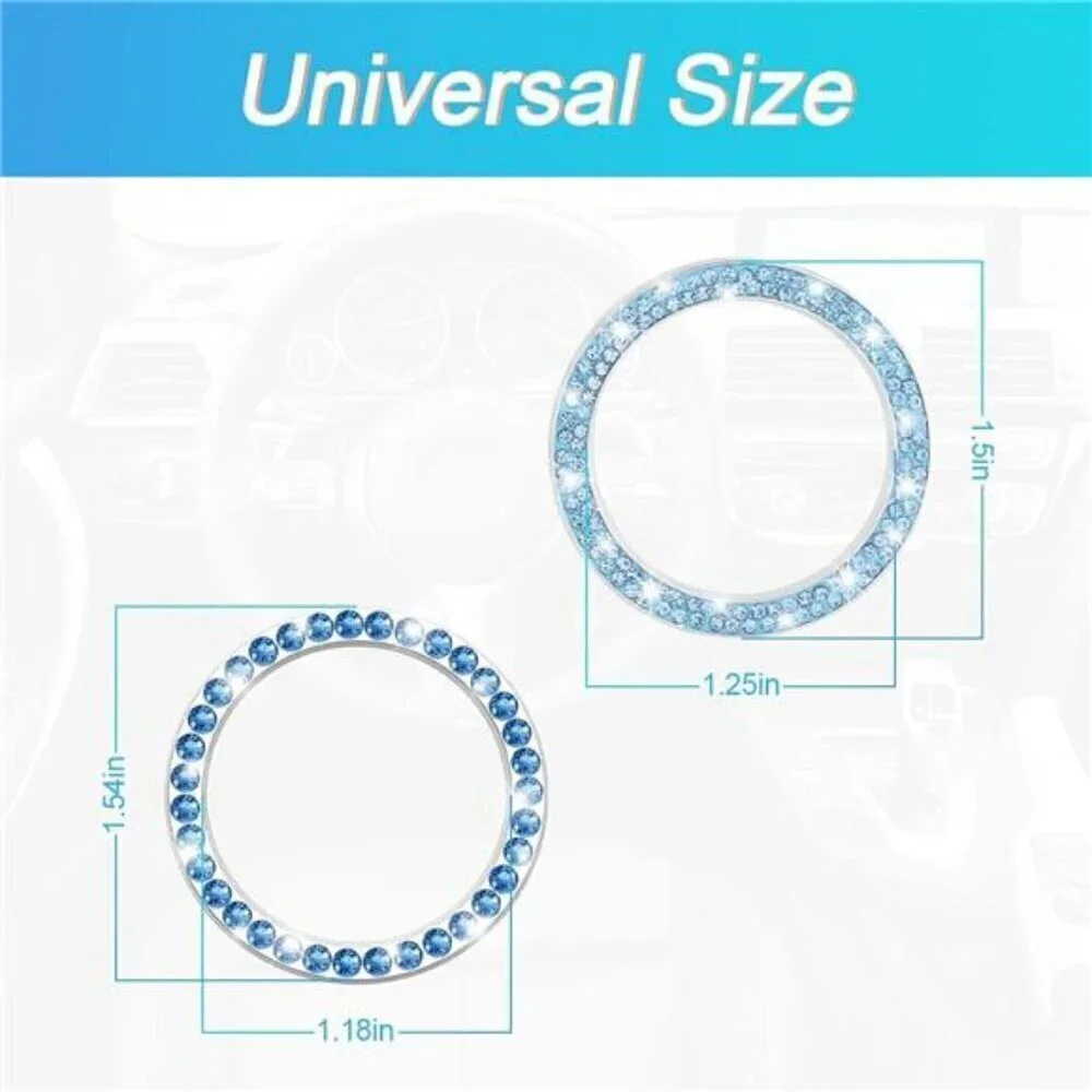 Car Start Button Bling Rhinestone Diamond Engine Button Ring 2-Pack Blue - Picture 2 of 8